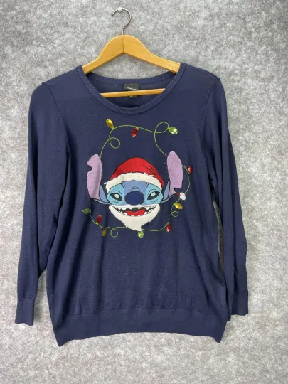 Discover Disney Stitch Sweater Womens 2X Christmas Lights Santa Holiday Pullover Party