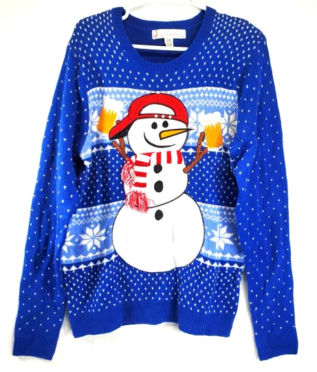 Discover Jolly Sweaters Women Size Med Blue Ugly Christmas Snowman Beer Embroidered