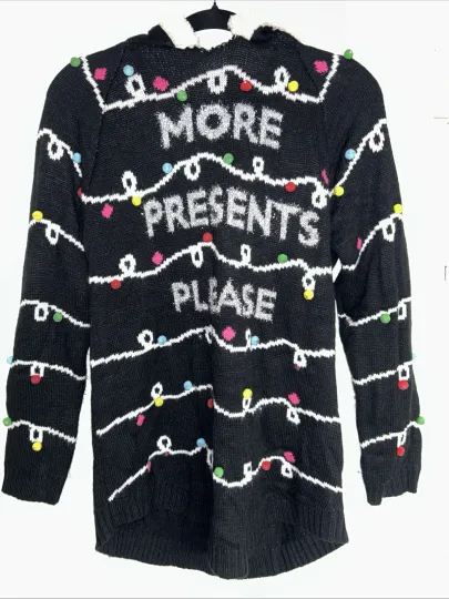Discover Ugly Christmas, Santa Hooded Black Ugly Sweater Size L 11-13 Used!