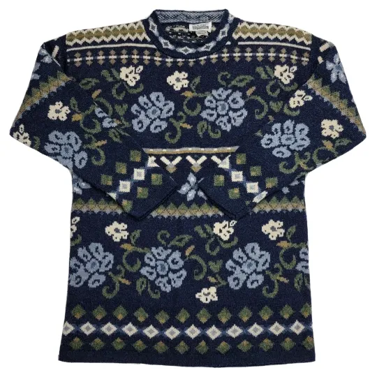 Discover Basic Editions Women Long Sleeve Ugly Sweater Size S Floral Tight Knit READ DESC