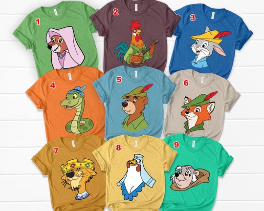 Disney Robin Hood Big Face Halloween Costume, Robin Hood Maid Marian Friar Tuck Little John Sir Hiss Lady Kluck Shirt, Disneyland Trip Shirt