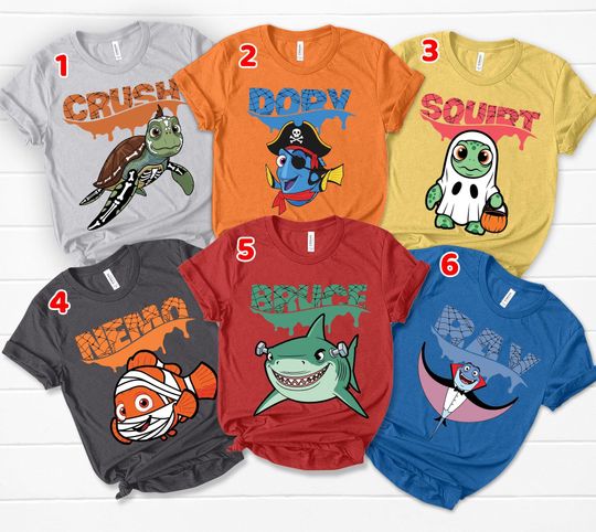 Discover Disney Pixar Finding Nemo Halloween Shirts, Dory Ray Crush Mummy Skeleton Ghost Tee, Mickey_s Not So Scary Halloween Party Shirt