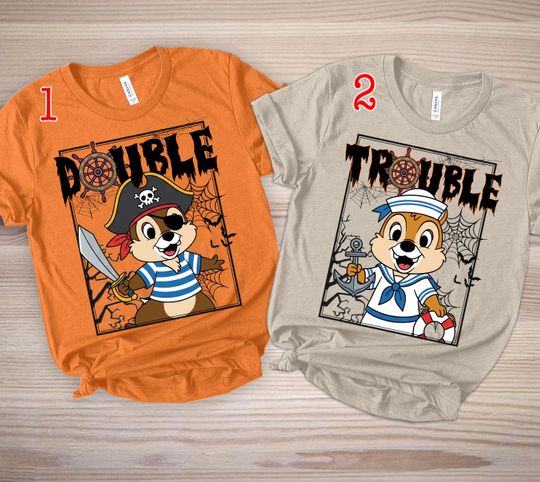 Discover Chip n Dale Halloween Double Trouble Shirt-Disney Halloween Couple Shirt-Mickey_s Not So Scary Party Tee-Chip n Dale Halloween Shirt OHUE08