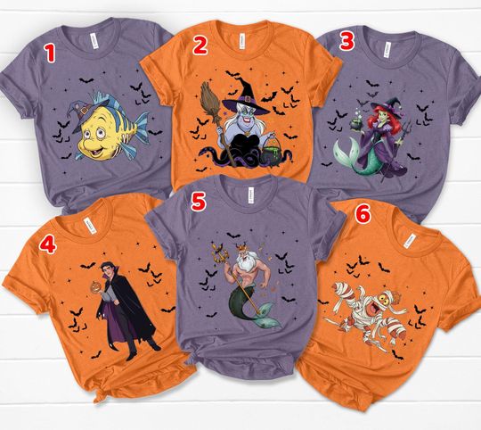 Discover Disney Halloween Disney Little Mermaid Group Shirt, Princess Ariel Ursula Flounder Halloween TShirt, Mickey's Not So Scary Party 2025
