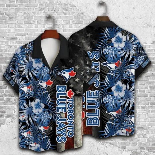 Discover Toronto Blue Jays Stars & Stripes Hawaiian Shirt Summer Aloha
