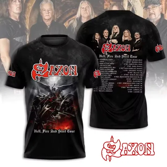 Saxon Band Hell Fire And Steel Tour 2025 3D T-Shirt Gift For Fans