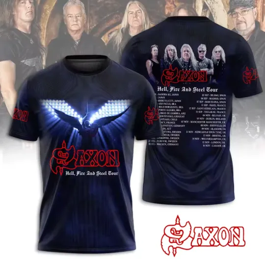 Discover Saxon Band Hell Fire And Steel Tour 2025 3D T-Shirt Gift For Fans