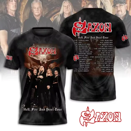 Saxon Band Hell Fire And Steel Tour 2025 3D T-Shirt Gift For Fans