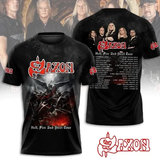 Discover Saxon Band Hell Fire And Steel Tour 2025 3D T-Shirt Gift For Fans