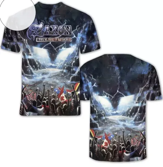 Discover Saxon Rock The Nations Album Cover AOP 3D T-shirt