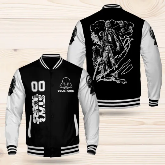 Discover Personalized Star Wars Darth Vader Galaxy's Edge Black & White Baseball Jacket