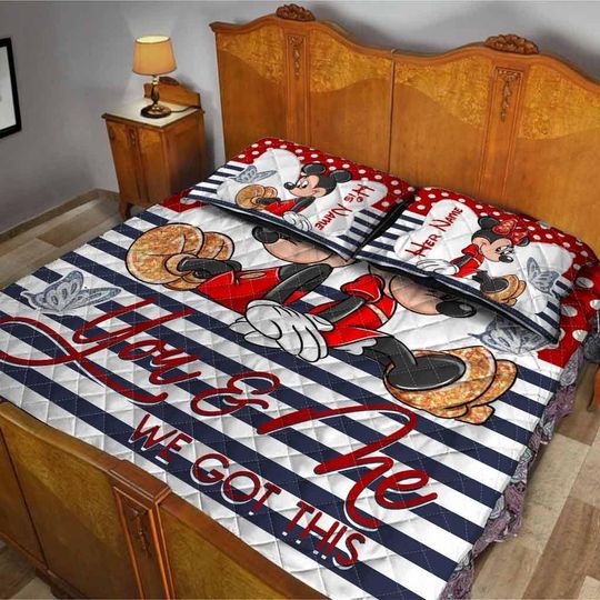 Discover Mickey And Minnie Quilt Set, Cute Disney Couple Bedding, Cartoon Character Bed Quilt, Cozy Mickey Mouse Bed Set, Romantic Disney Decor