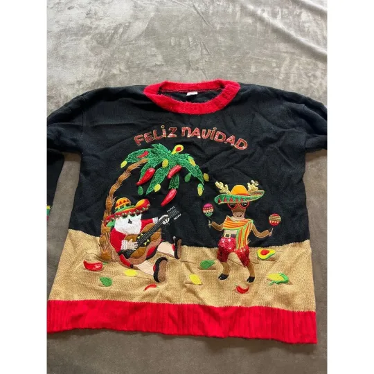 Discover UGLY CHRISTMAS SWEATER FELIZ NAVIDAD BLACK WOMENS M Holiday Time~Christmas