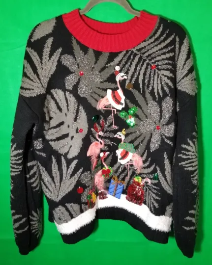 Discover Ugly Christmas 33 Degree Flamingo Tree Large Sweater Sequence Feathers 3D