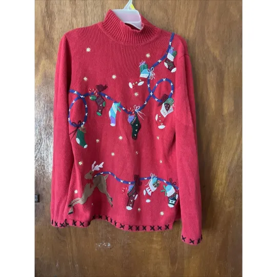 Discover Basic Editions Holiday Ugly Christmas Sweater Ramie Cotton Small Red Xmas Gifts