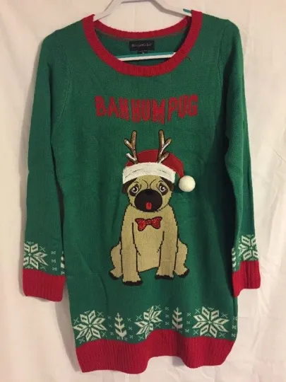 Discover Blizzard Bay Ugly Christmas Sweater Bah Hum Pug Cloverfield Women's Medium
