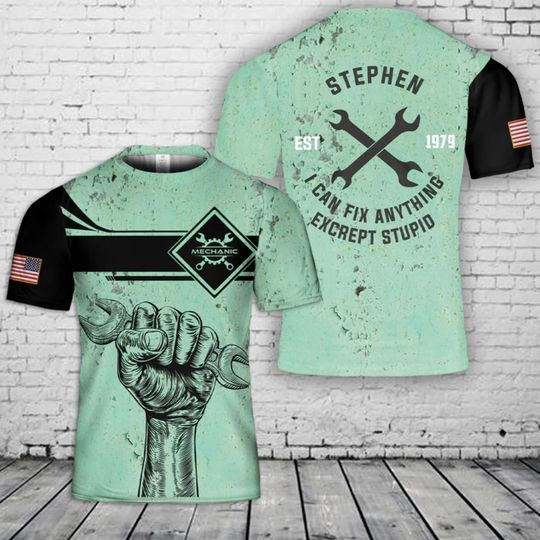 Discover Funny Mechanic T-Shirt: Custom Name, Wrench Graphic, Vintage Style