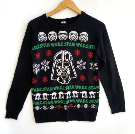 Discover STAR WARS Ugly Christmas Sweater Darth Vader Troopers Snowflakes Size S