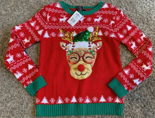 It's Our Time Dream Rudolph Ugly Christmas Sweater Junior's X-Large