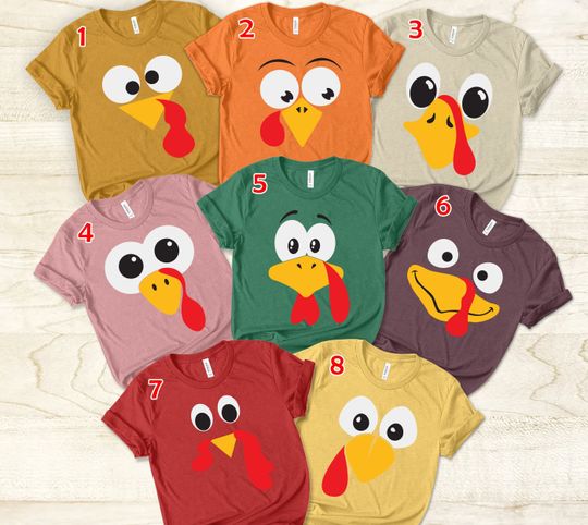 Discover Cute Turkey Fall Thanksgiving Shirt, Thanksgiving Family Matching Shirt, Turkey Face Shirt, Funny Thanksgiving Shirt, Thanksgiving Shirt