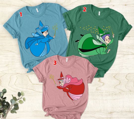 Disney Disney Sleeping Beauty Unisex T-Shirt, Good Fairies Flora Fauna Merry Weather Shirts, Magic Kingdom Disneyland  Trip2024 Shirt Gift