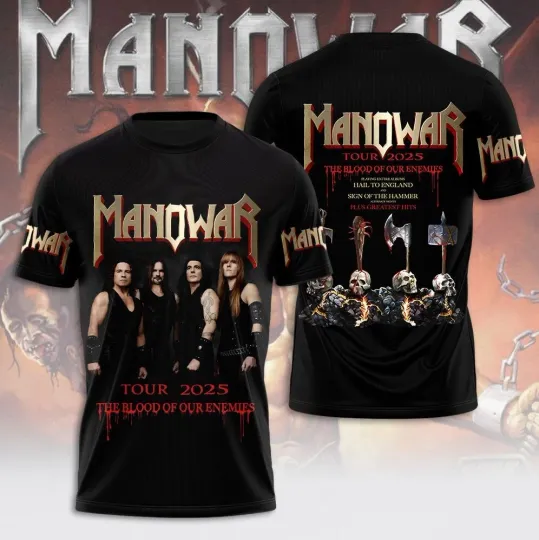 Discover Manowar Tour 2025 The Blood Of Our Enemies 3D T-Shirt