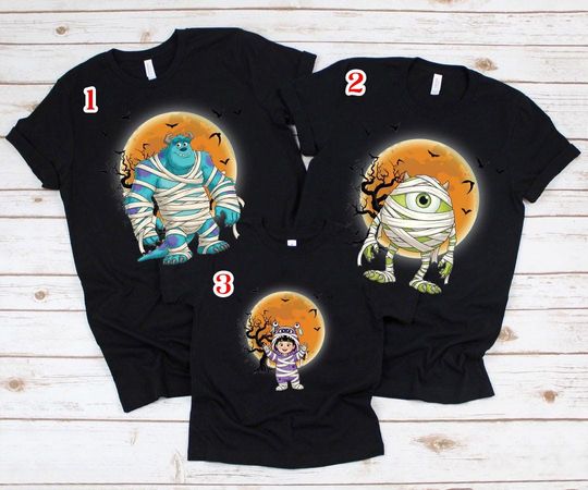 Discover Disney Monsters Inc Group Mummy Halloween Shirts, Mike Sulley Boo Pumpkin Tee, Mickey_s Not So Scary Party, Disneyland Family Vacation Trip