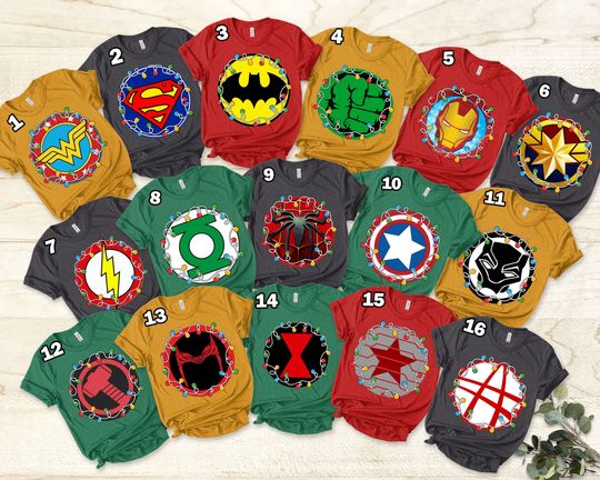 Discover Avengers Christmas T-Shirt, Christmas Lights Shirt, Superhero Christmas Shirt, Marvel Family Shirts, Matching X-mas Light Super Hero Shirt