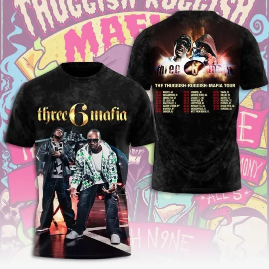 Discover Three 6 Mafia The Thuggish-Ruggish-Mafia Tour 2025 3D T-Shirt