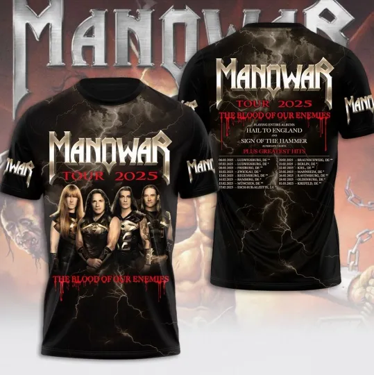 Discover Manowar Tour 2025 The Blood Of Our Enemies 3D T-Shirt