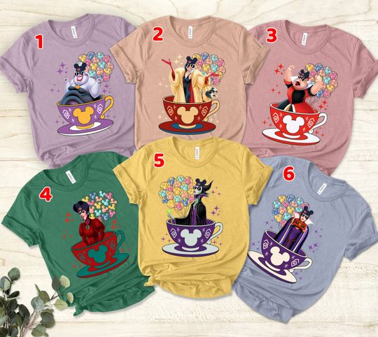 Discover Custom Disney Villain Character Unisex T-shirt, Villains Ursula Evil Queen Hades Maleficent With Balloon Shirt, Disney World Shirt Mother's