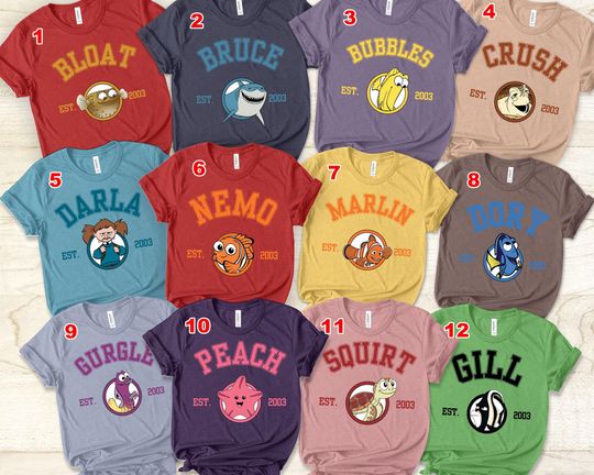 Finding Nemo Family Shirt, Disney Nemo Fish Movie Shirt, Nemo Marlin Dory Gurgle, Bubbles Crush Bruce, Finding Nemo Vacation Shirt