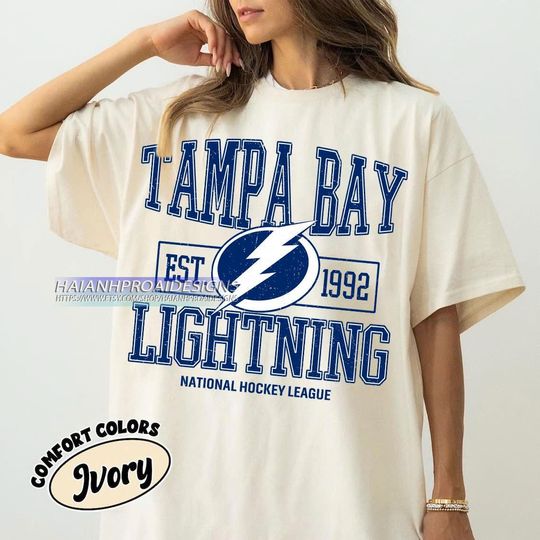 Discover Comfort Colors Tampa Bay Lightning Hockey T-shirt, Custom Vintage Graphic Tee, Tampa Bay Hockey Gift For Fan