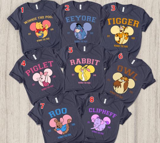 Discover Disney Winnie The Pooh Characters Est 1926 Portrait Shirt, Pooh, Tigger, Eeyore, Piglet Shirt, Disneyland Epcot Family Group Matching Shirts