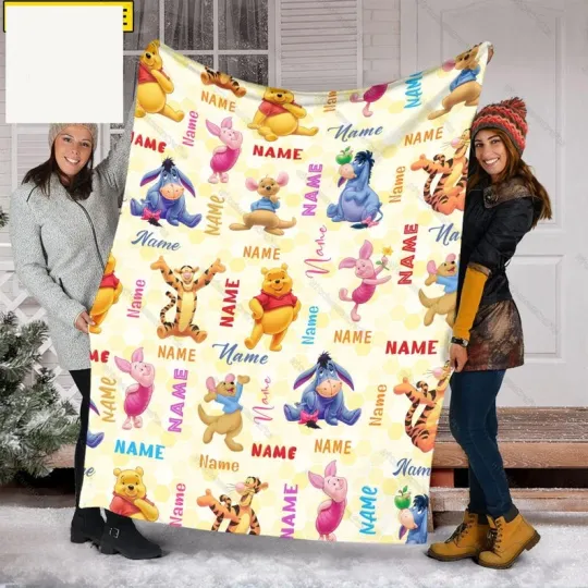 Discover Personalized Disney Pooh Bear, Piglet, Eeyore, Tigger, Fleece Blanket