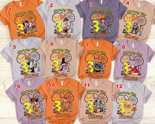 Discover Personalized Disney Birthday Halloween Shirts, Birthday Girl-Boy, Halloween Party Mickey & Friends Cinde Ursula Jessie Goofy