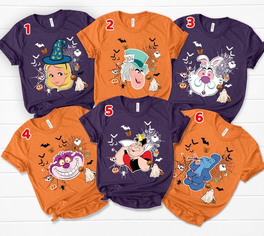 Custom Disney Halloween Alice in Wonderland Team Shirt, Alice, Cheshire Cat, Mad Hatter, White Rabbit Witch Shirt, Family Matching