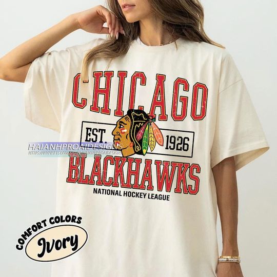 Discover Comfort Colors Chicago Blackhawks Hockey T-shirt, Custom Vintage Graphic Tee, Chicago Hockey Gift For Fan