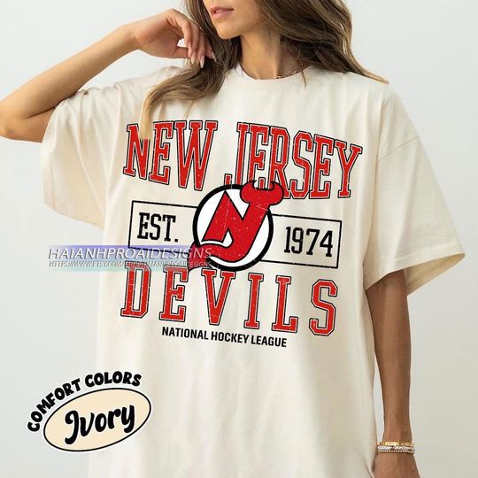 Discover Comfort Colors New Jersey Devils Hockey T-shirt, Custom Vintage Graphic Tee, New Jersey Hockey Gift For Fan
