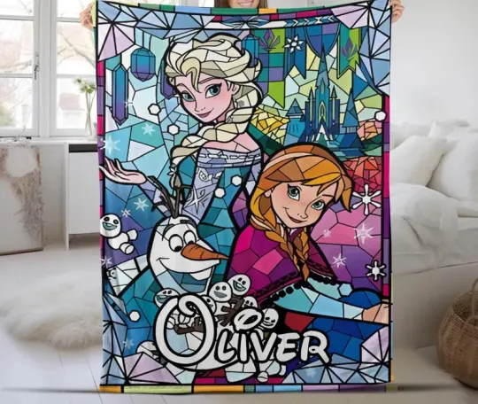Discover Disney Frozen Princess Elsa Anna Stained Glasses Customize Fleece Blanket