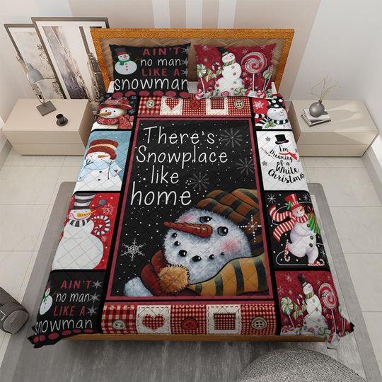 Vintage Snowman Quilt Bedding Set: Christmas Home Decor