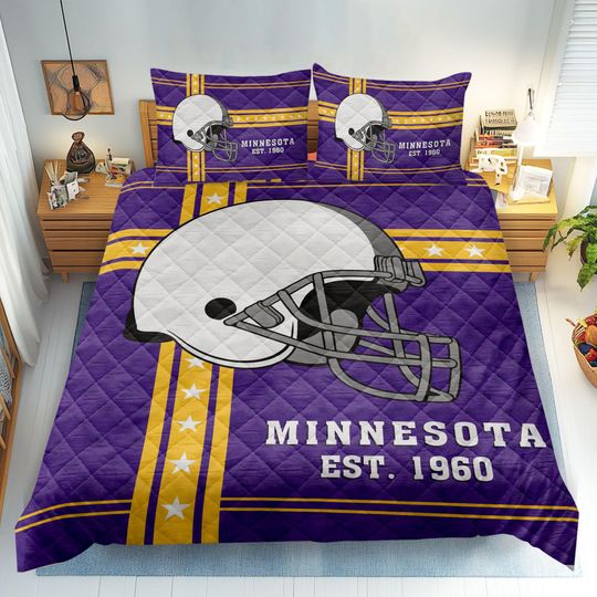 Vikings Football Quilt Set, Football Quilt Set, Vikings Fans Tailgate Quilt Set, Vikings Fan Quilt Set, Minnesota Quilt Set