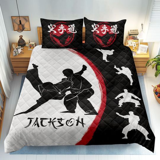 Discover Personalized Karate Quilt Set, Martial Arts Quilt Blanket & Pillowcase, Custom Name Number Quilt Bedding Set, Gift for Dad, Husband, Kid