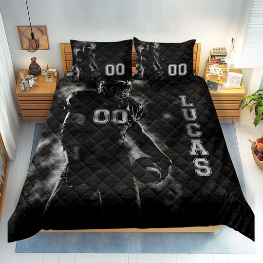 Discover Personalized Football Quilt Set, Football Player Quilt Blanket & Pillowcase, Custom Quilt Bedding Set, Gift for Dad, Husband, Boyfriend, Son