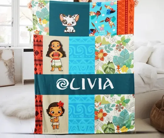 Discover Disney Moana Princess Hua Hua Baby Tropical Art Customize Fleece Blanket