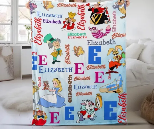Discover Disney Alice In Wonderland Character Pattern Watercolor Customize Fleece Blanket