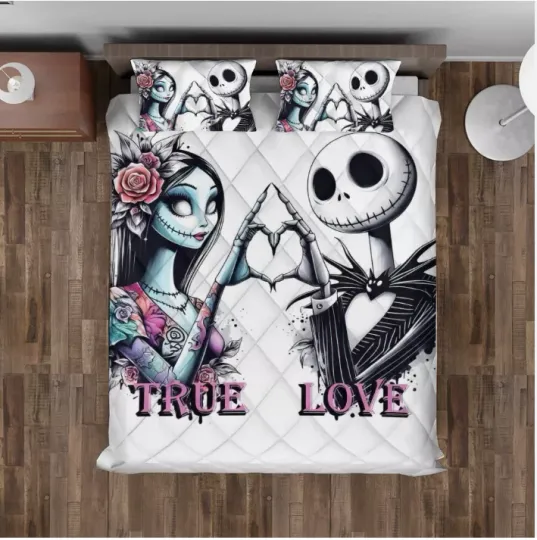Discover Jack & Sally Heart Sign True Love We're Simply Meant To Be 3D Quilt Bedding Set