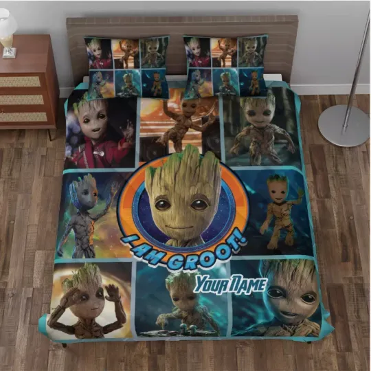 Discover Personalized I Am Groot Guardians Of The Galaxy Character 3D Quilt Bedding Set