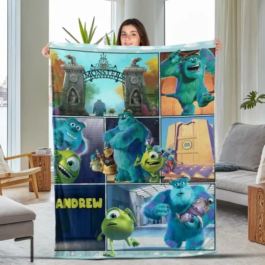 Discover Disney Monster Inc Mike & Sulley Film Scenes Customize Fleece Blanket