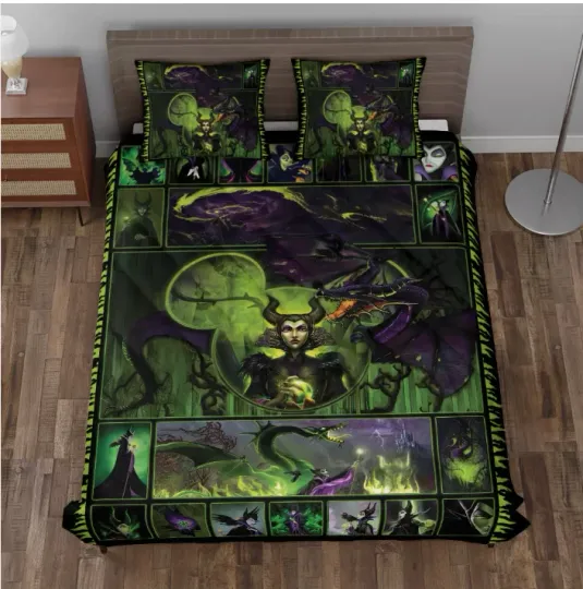 Maleficent Sleeping Beauty Witch Mickey Head Villians 3D Quilt Bedding Set